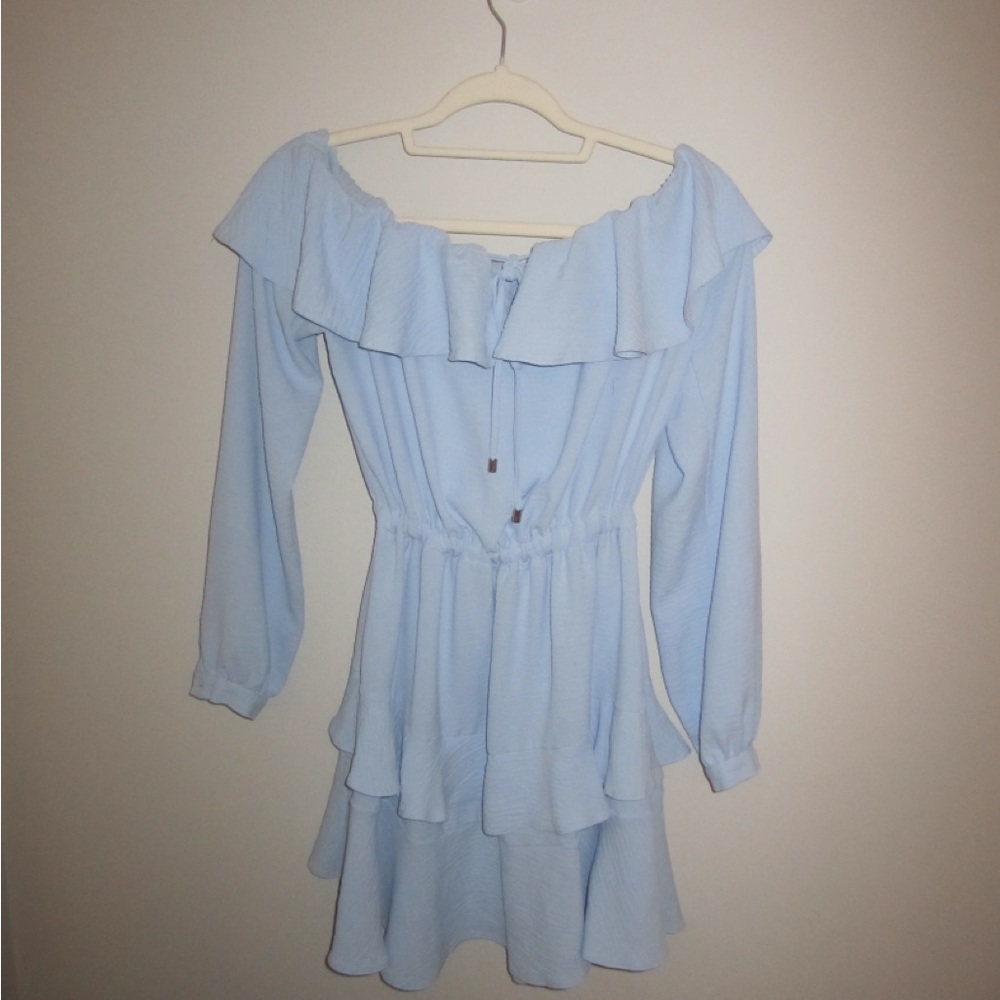 Glam Blue Off-Shoulder Ruffled Sundress